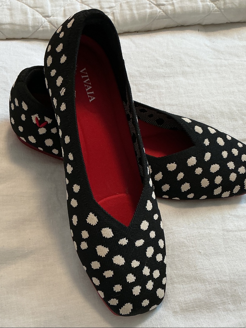 Vivaia Margot Women's Black & White Polka Dot Knit Ballet Flats size 38